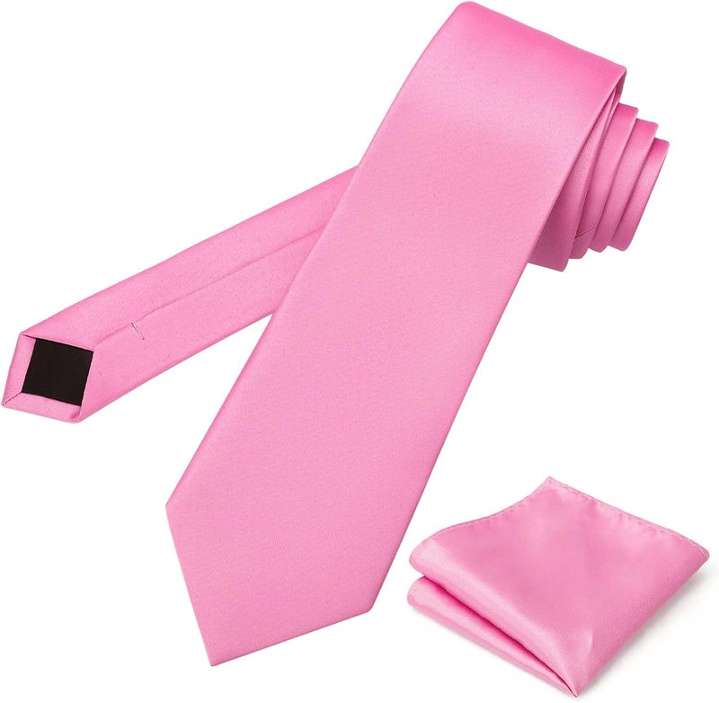 pensee Men's Tie Set Solid Pure Color 3.15" (8CM) Classic Formal Plain Necktie and Pocket Square Set For Men - Image 4